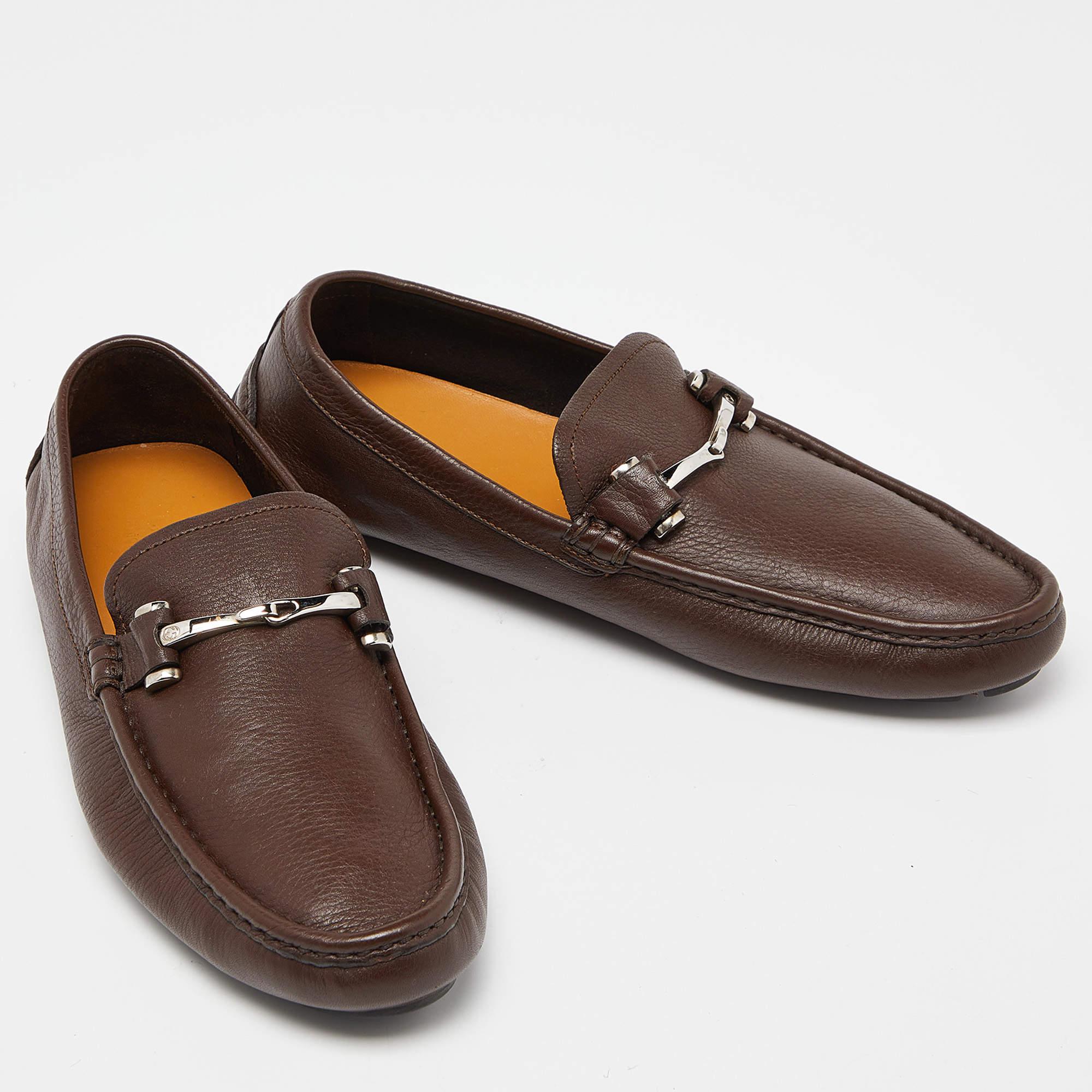 Men's Gucci Brown Leather Horsebit Slip On Loafers Size 41.5 For Sale