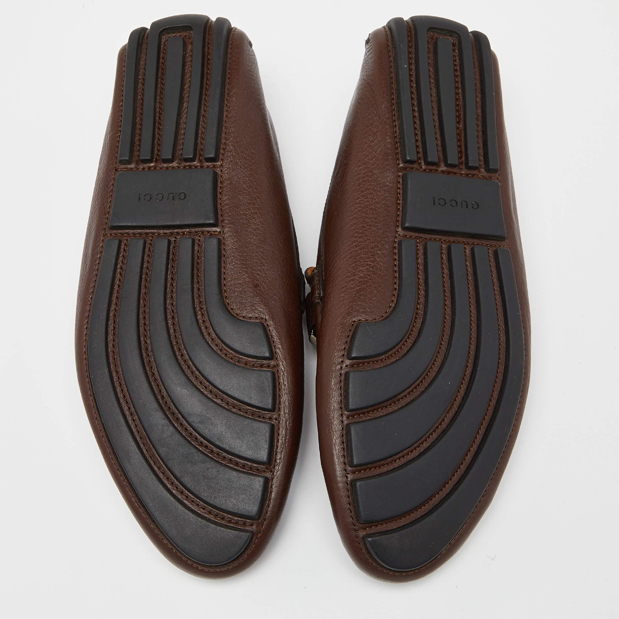 Gucci Brown Leather Horsebit Slip On Loafers Size 41.5 For Sale 3