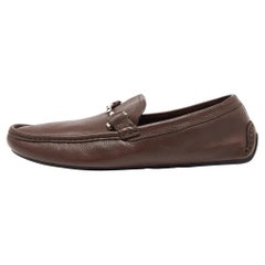 Used Gucci Brown Leather Horsebit Slip On Loafers Size 41.5