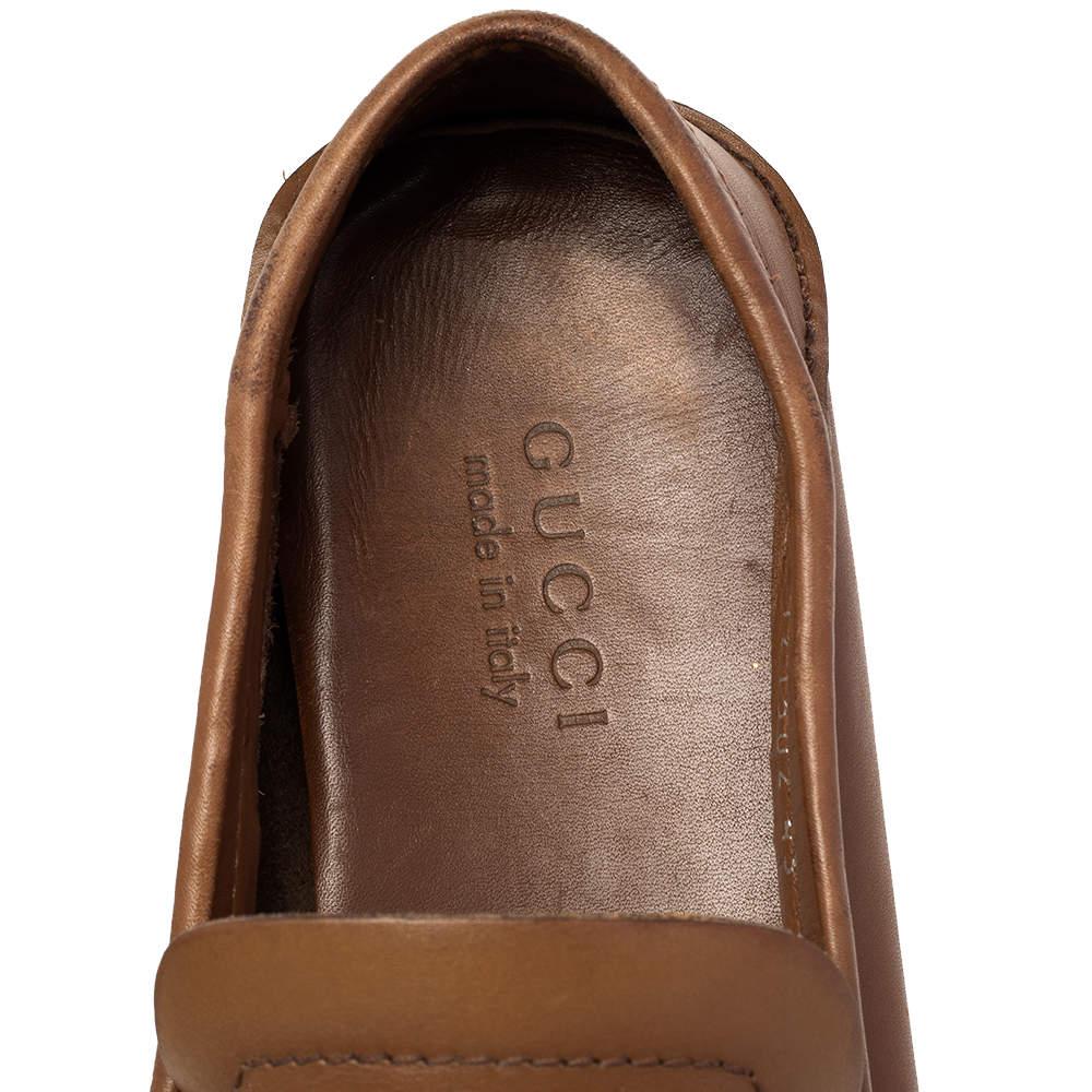 Gucci Brown Leather Horsebit Slip On Loafers Size 43 For Sale 1