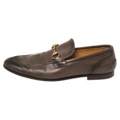Gucci Brown Leather Horsebit Slip On Loafers Size 43
