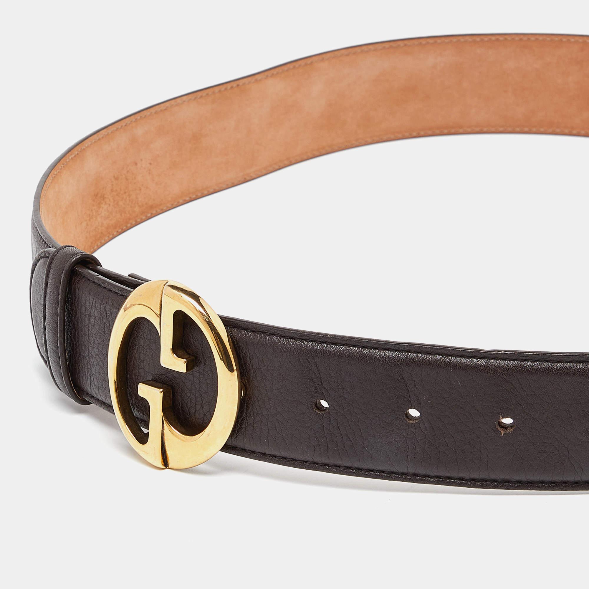 Gucci Brown Leather Interlocking G Buckle Belt 90CM In Good Condition In Dubai, Al Qouz 2