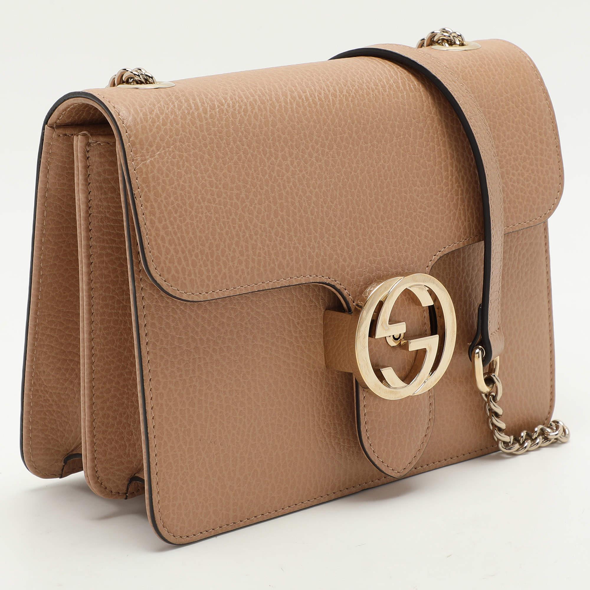 Gucci Brown Leather Interlocking G Crossbody Bag In Good Condition In Dubai, Al Qouz 2