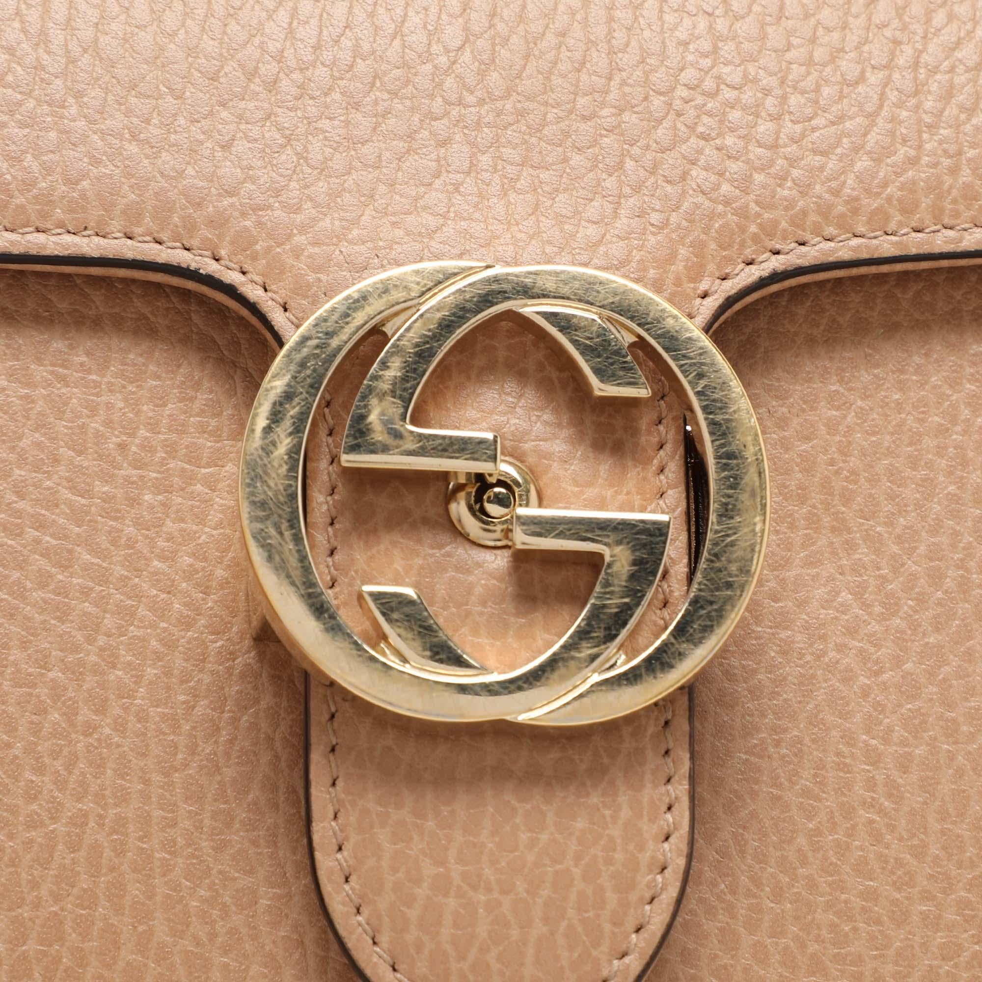 Gucci Brown Leather Interlocking G Crossbody Bag 2