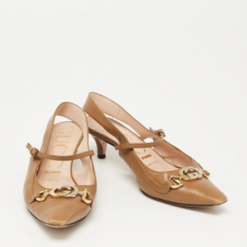 Gucci - Escarpins à talons compensés en cuir marron G Horsebit Zumi - Taille 36,5 Bon état - En vente à Dubai, Al Qouz 2