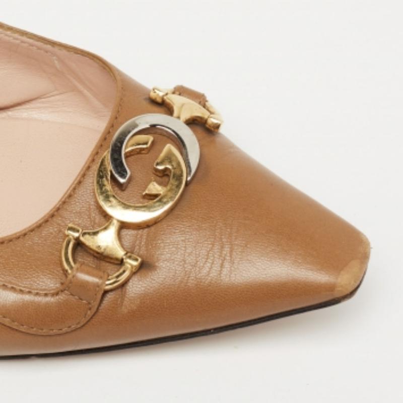 Gucci - Escarpins à talons compensés en cuir marron G Horsebit Zumi - Taille 36,5 en vente 3