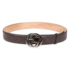 Gucci Brown Leather Interlocking GG Buckle Belt