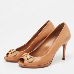 Gucci Brown Leather Jolene  Open Toe Pumps Size 38