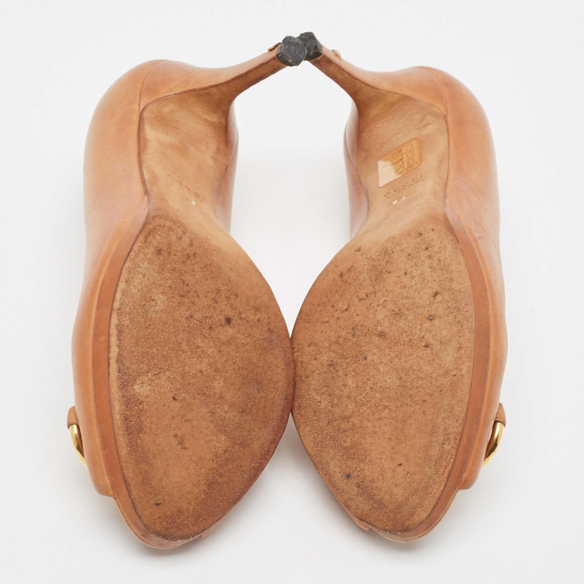 Gucci Brown Leather Jolene  Open Toe Pumps Size 38 For Sale 2