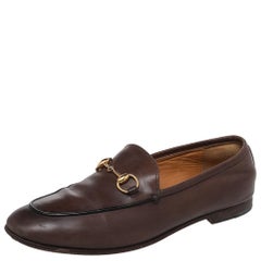 Gucci Brown Leather Jordaan Horsebit Slip On Loafers Size 37