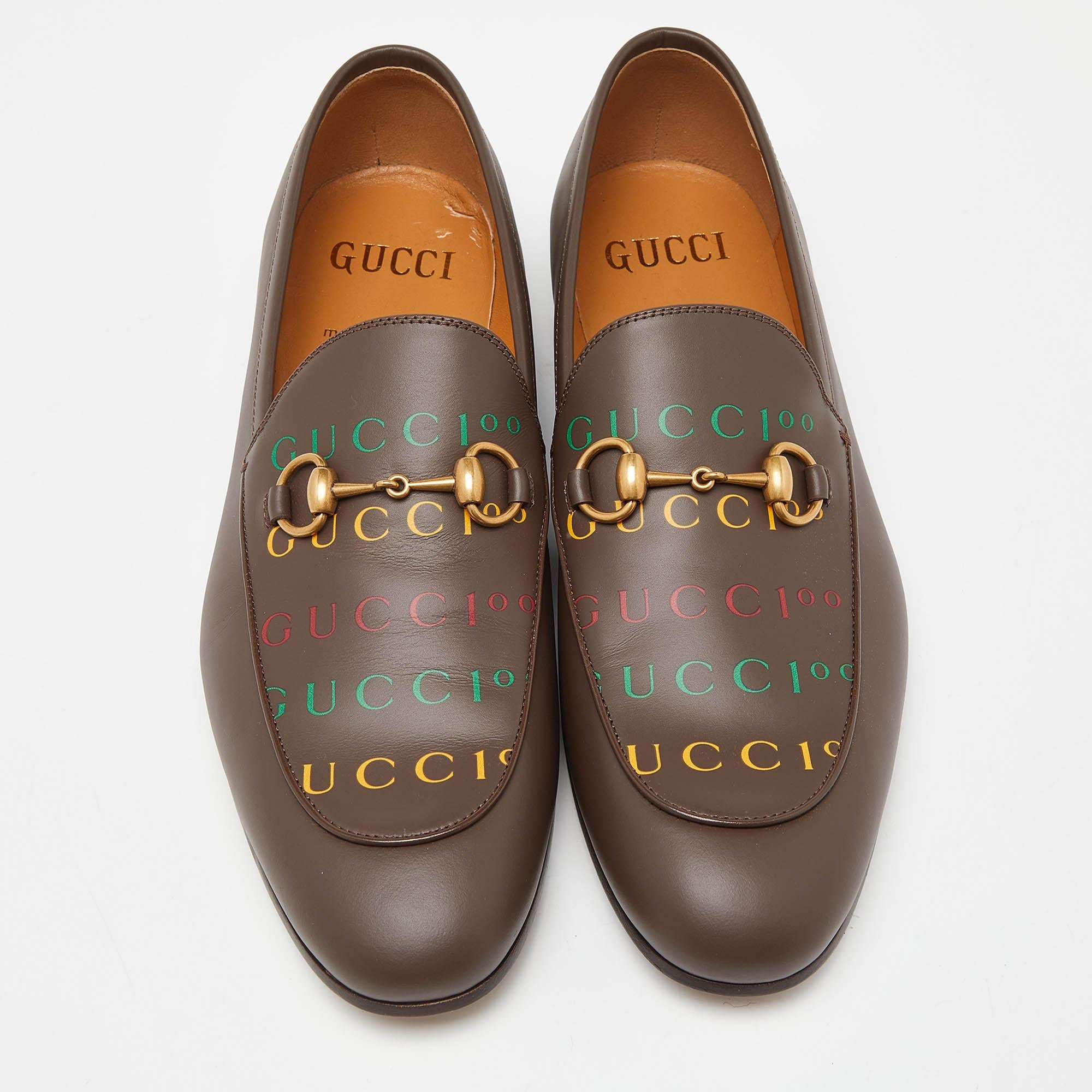 Gucci Brown Leather Jordaan Loafers Size 43.5 In Good Condition In Dubai, Al Qouz 2