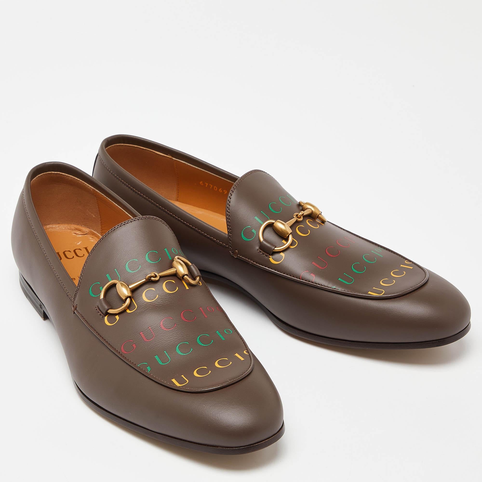 Men's Gucci Brown Leather Jordaan Loafers Size 43.5