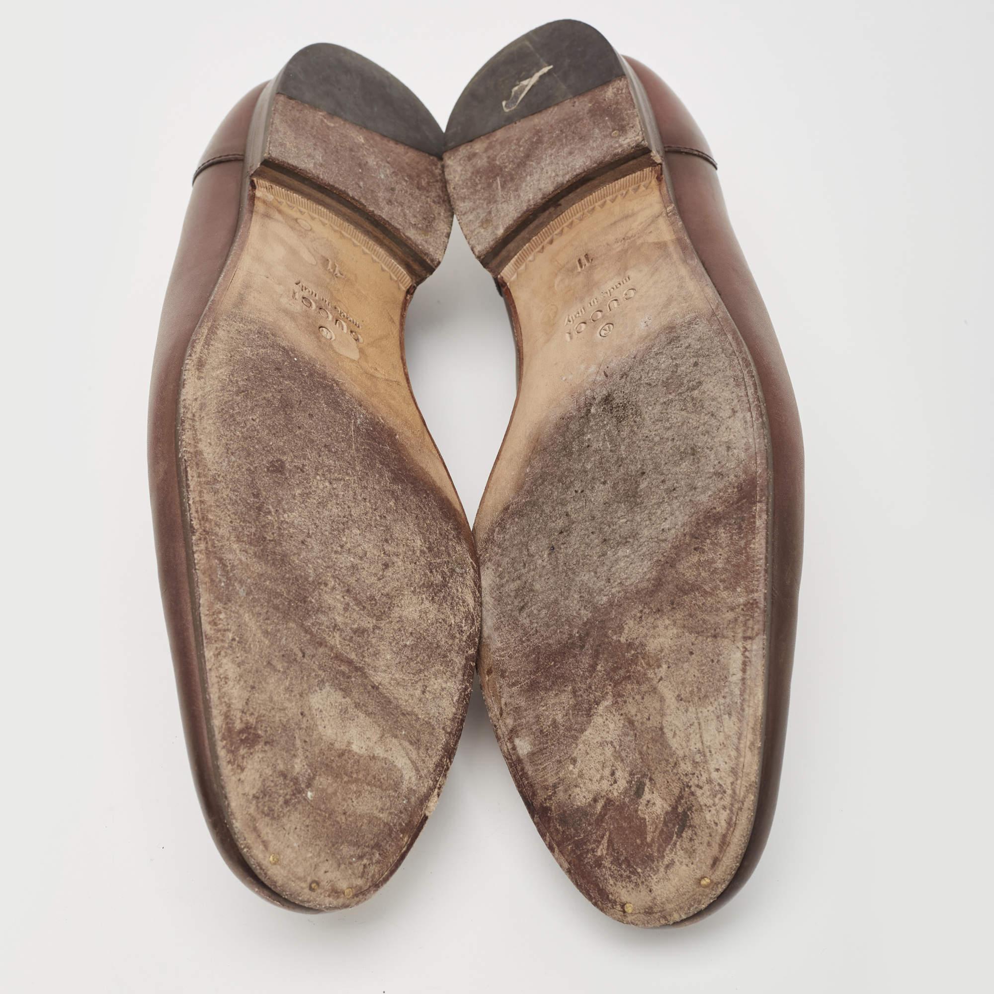Gucci Brown Leather Jordaan Loafers Size 45 In Fair Condition For Sale In Dubai, Al Qouz 2