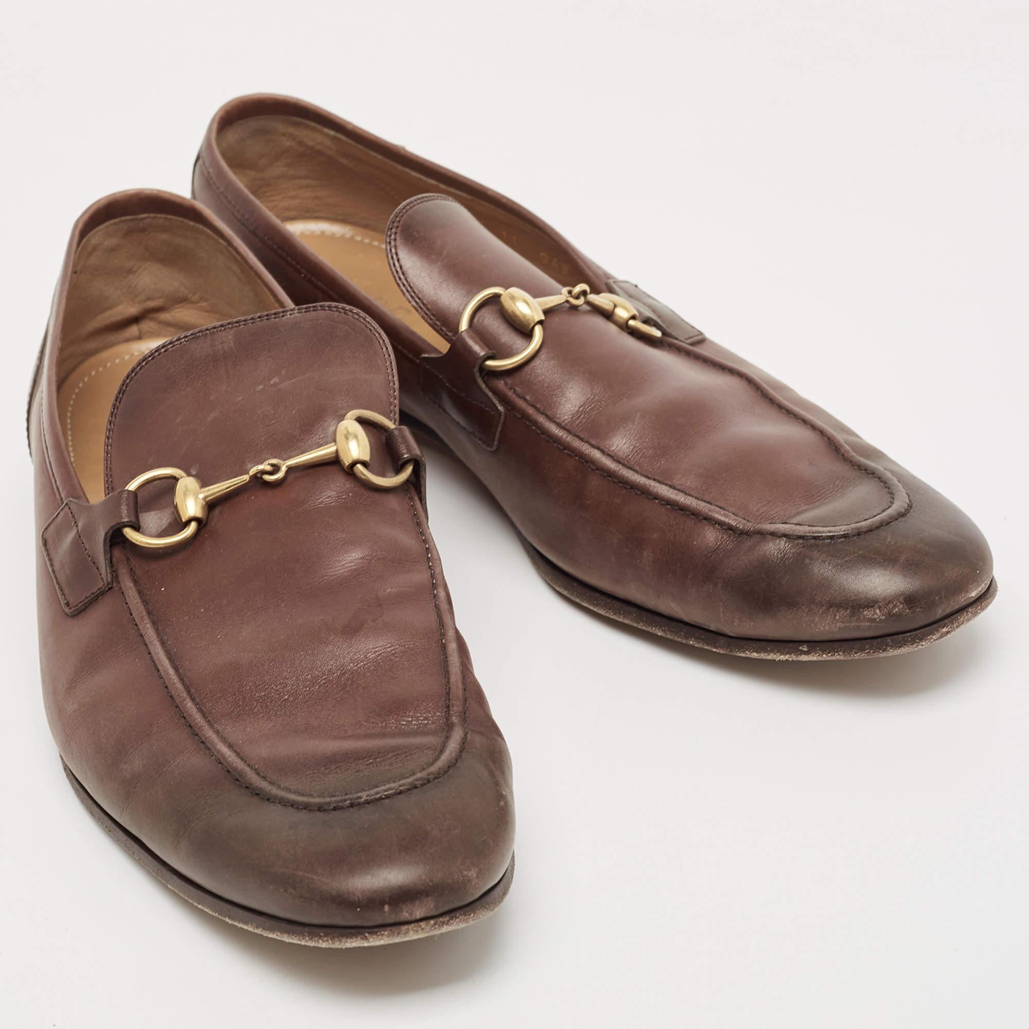 Men's Gucci Brown Leather Jordaan Loafers Size 45 For Sale