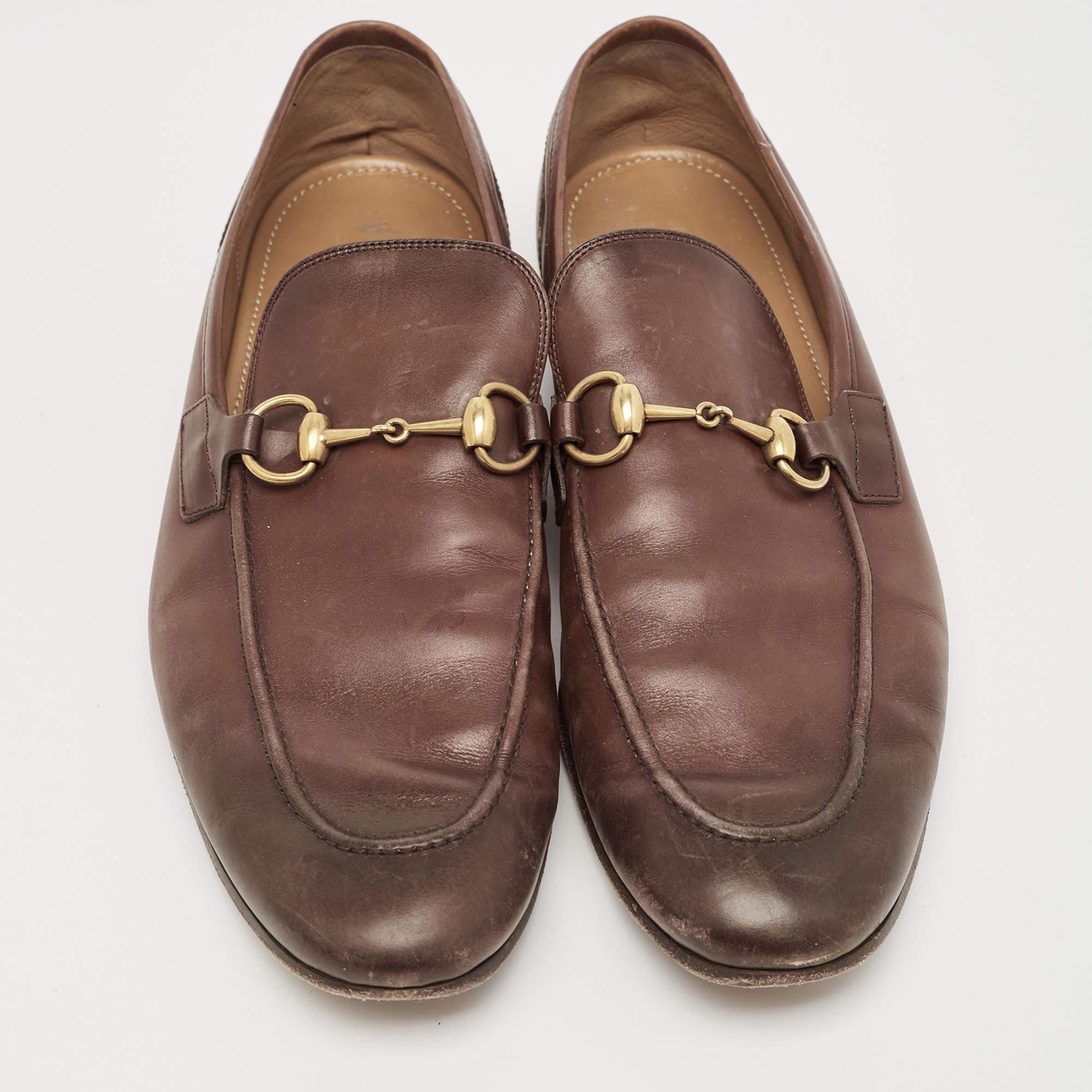 Gucci Brown Leather Jordaan Loafers Size 45 For Sale 3