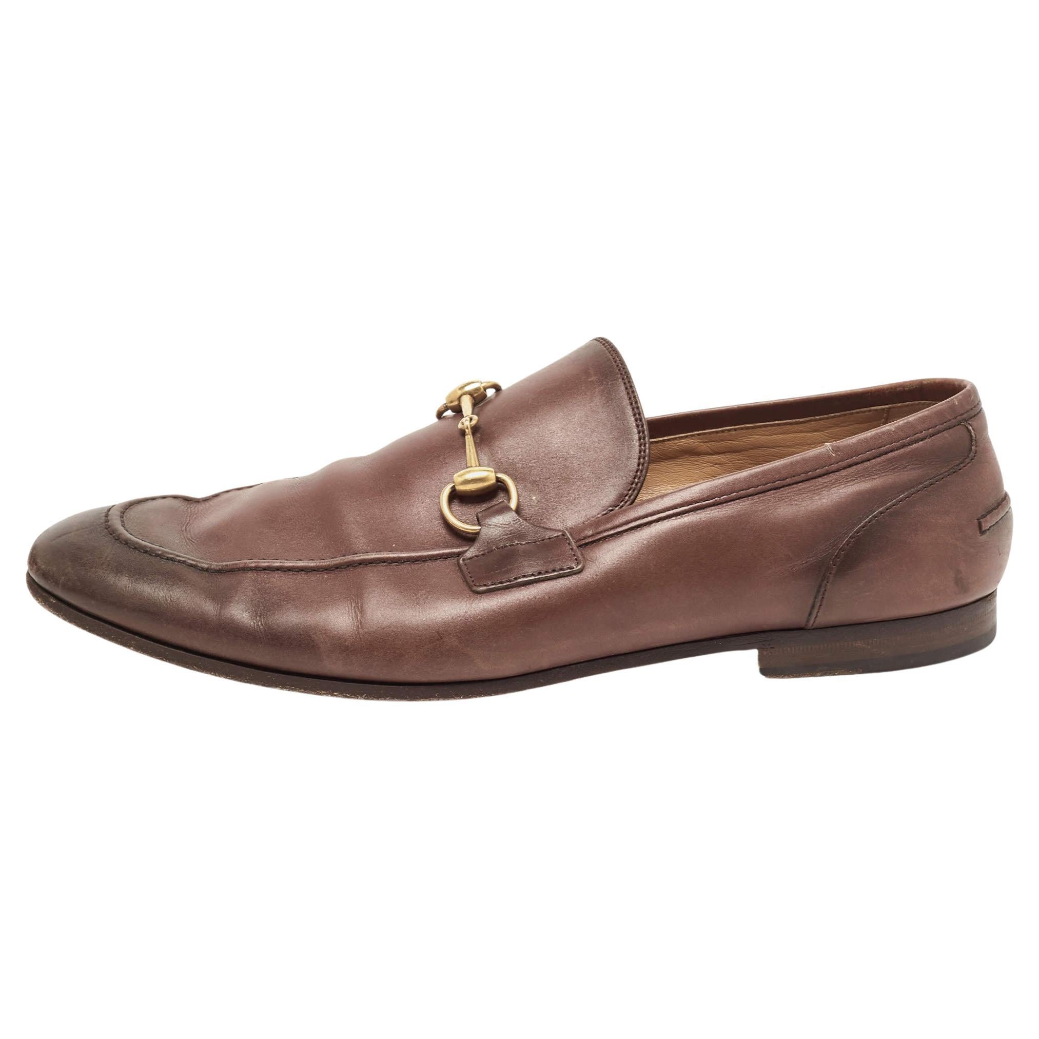 Gucci Brown Leather Jordaan Loafers Size 45 For Sale