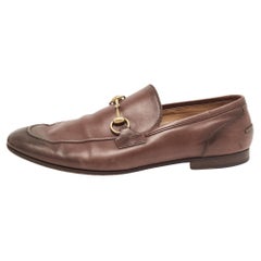 Used Gucci Brown Leather Jordaan Loafers Size 45