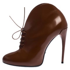 Gucci Brown Leather Kim Lace Up Ankle Booties Size 38