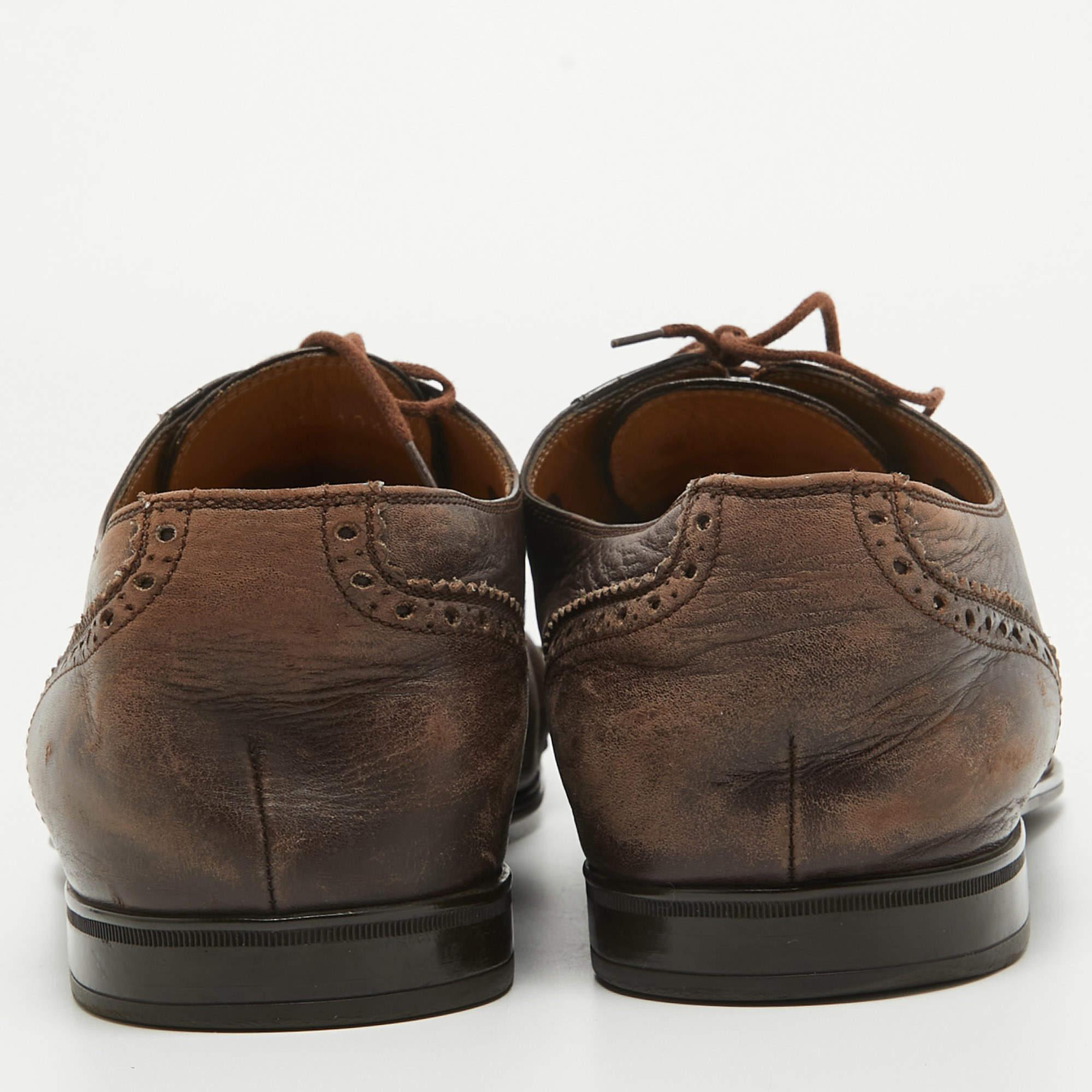 Gucci Brown Leather Lace Up Brogue Oxfords Size 44.5 For Sale 1
