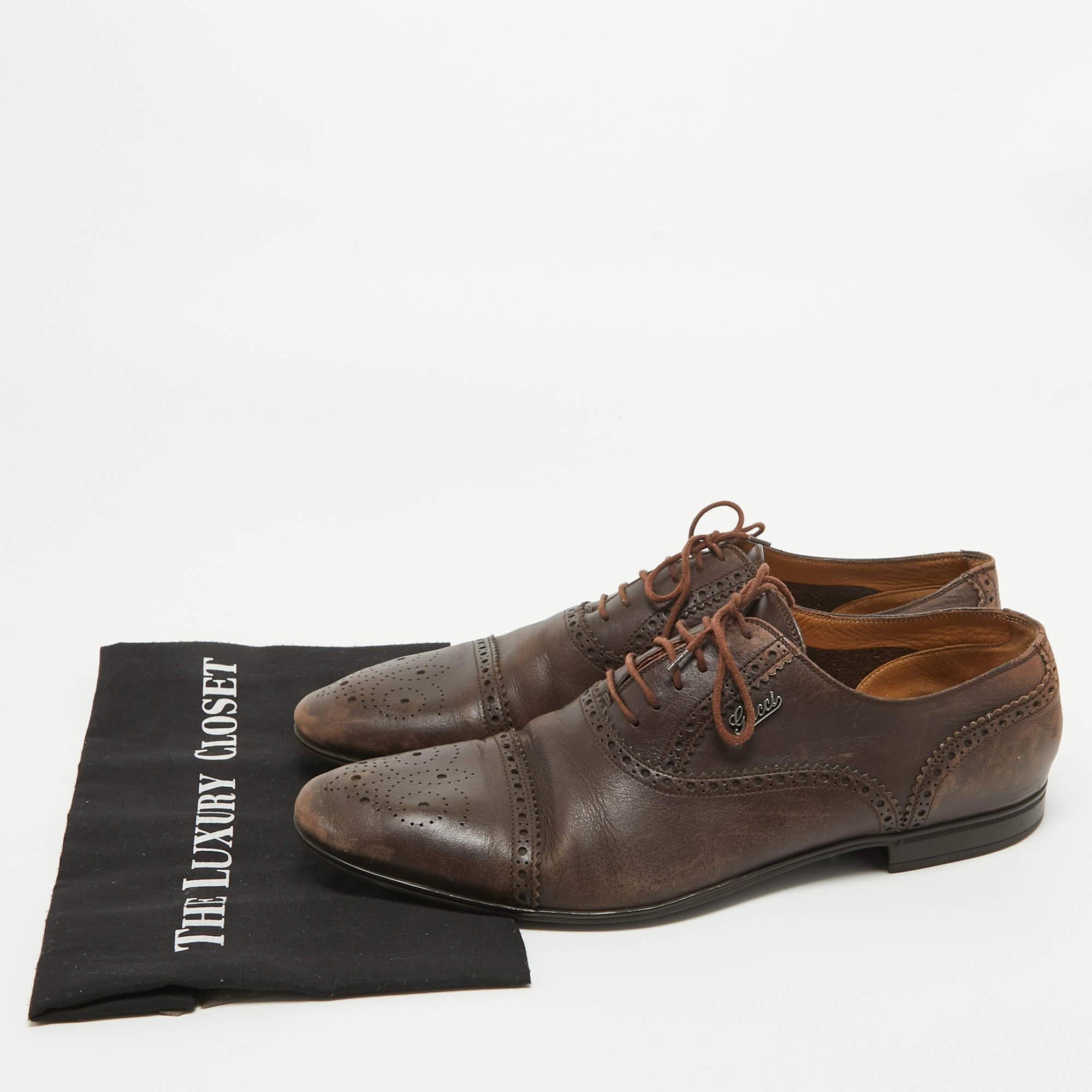 Gucci Brown Leather Lace Up Brogue Oxfords Size 44.5 For Sale 3