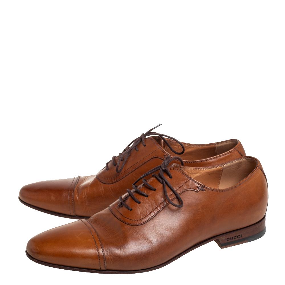 Men's Gucci Brown Leather Lace Up Oxfords Size 41