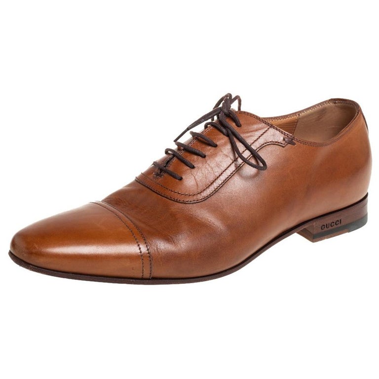 Gucci Brown Leather Lace Up Oxfords Size 41 For Sale at 1stDibs