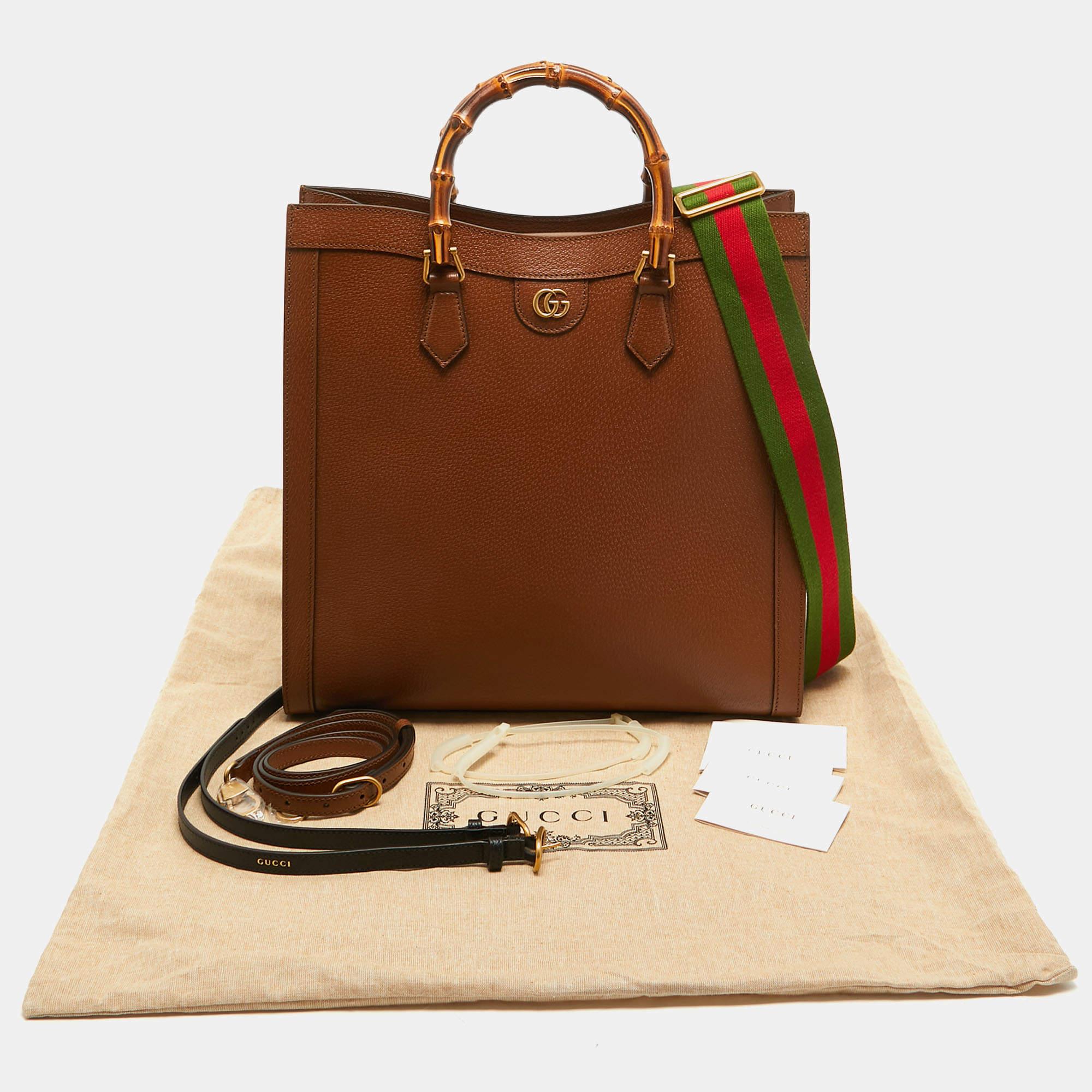 Gucci Brown Leather Large Bamboo Diana Tote For Sale 10