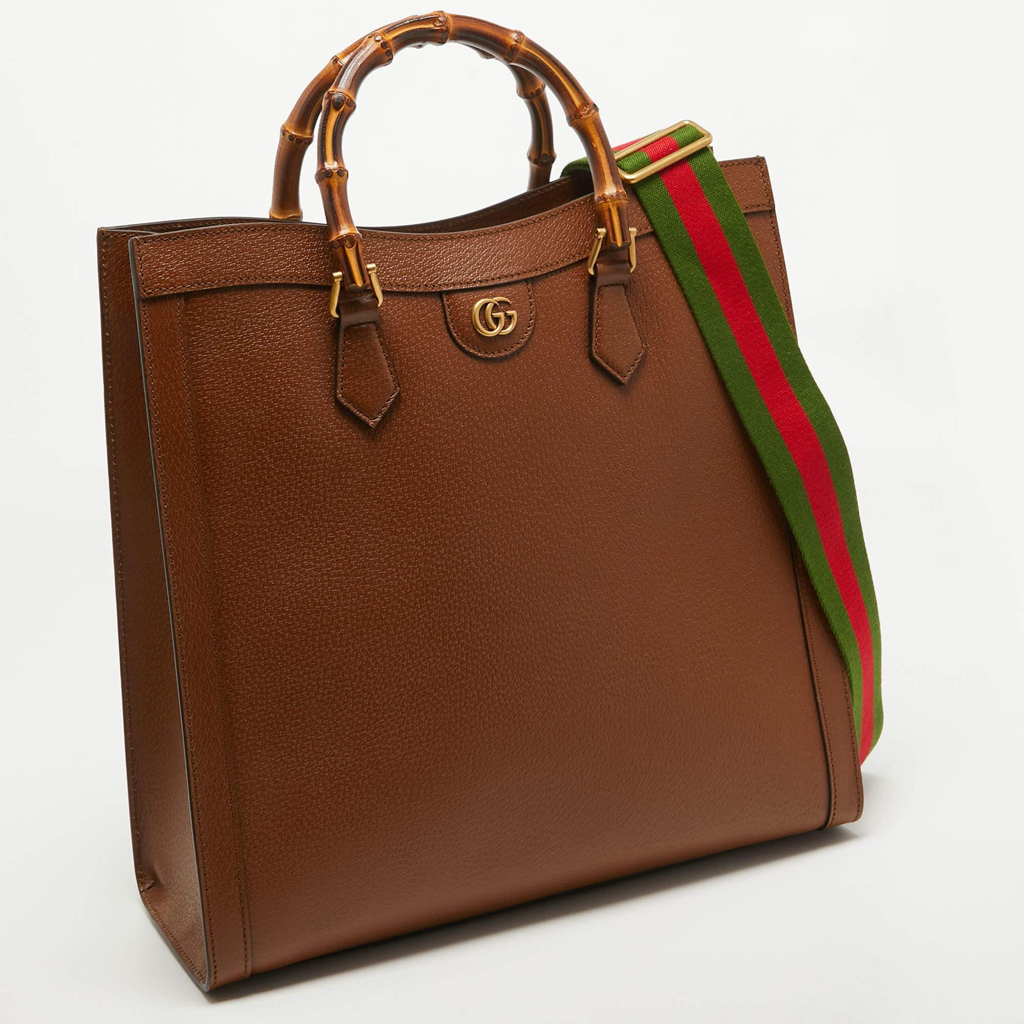 Gucci Brown Leather Large Bamboo Diana Tote In Excellent Condition For Sale In Dubai, Al Qouz 2