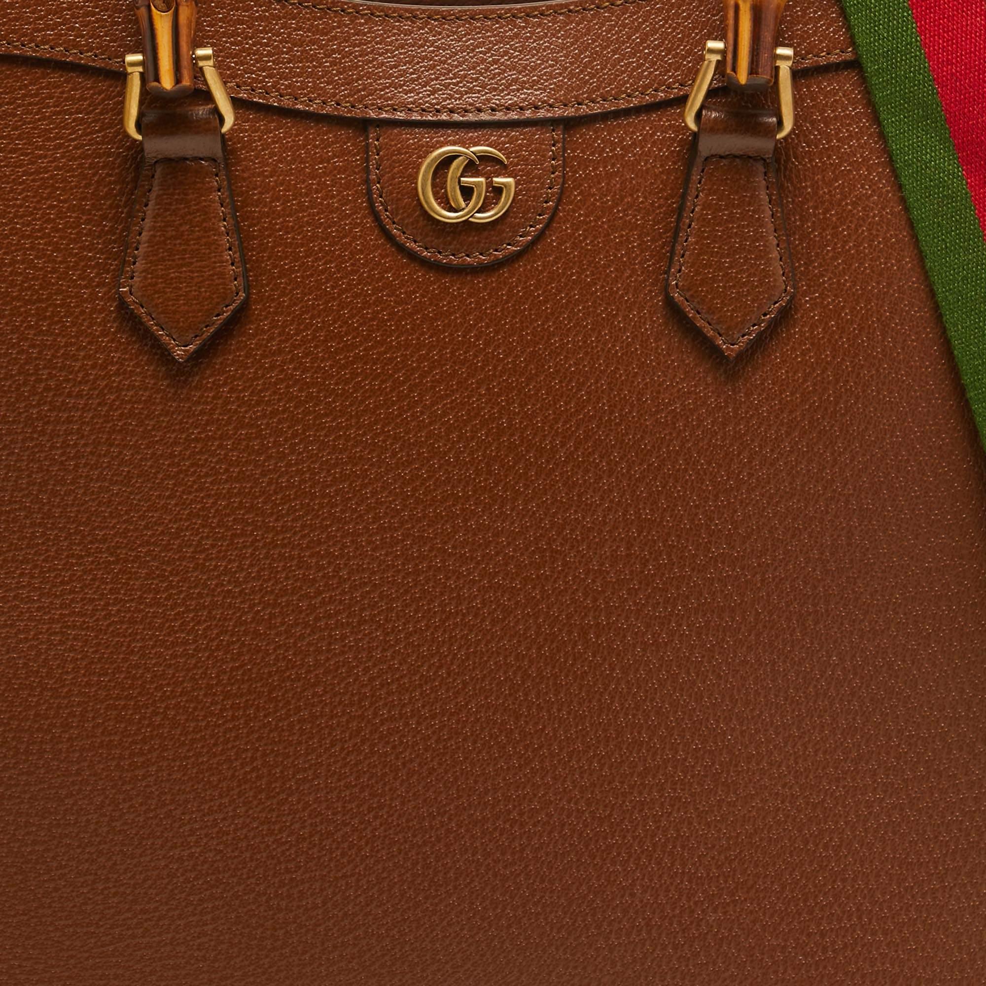 Gucci Brown Leather Large Bamboo Diana Tote For Sale 2