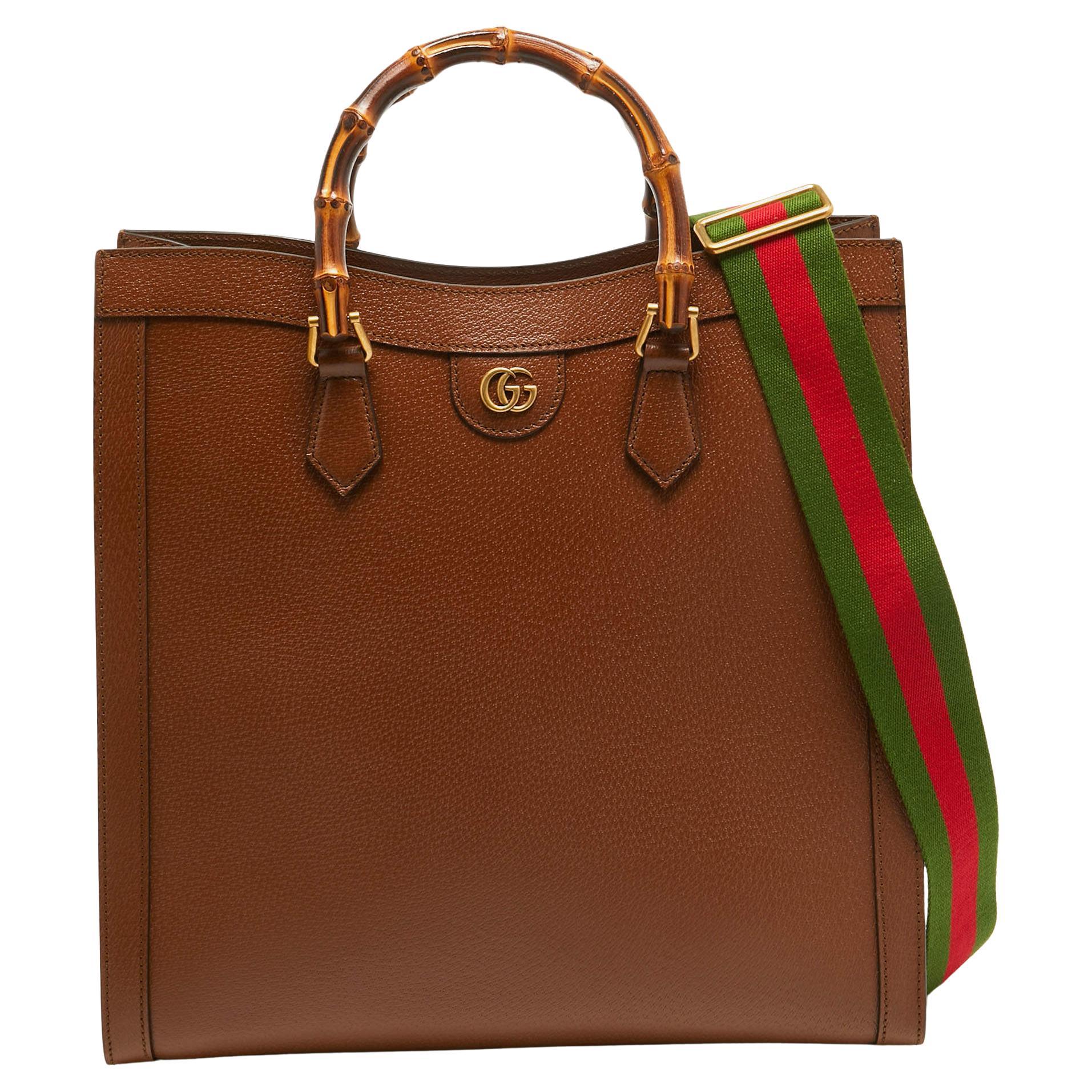 Gucci Brown Leather Large Bamboo Diana Tote For Sale