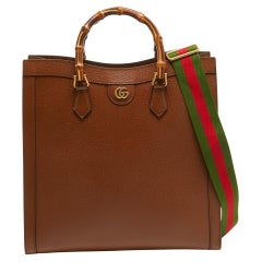 Used Gucci Brown Leather Large Bamboo Diana Tote