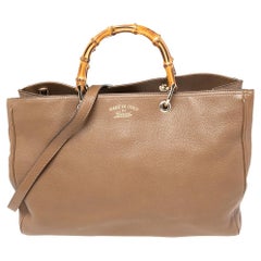 Gucci Brown Leather Large Bamboo Handle Shopper Tote