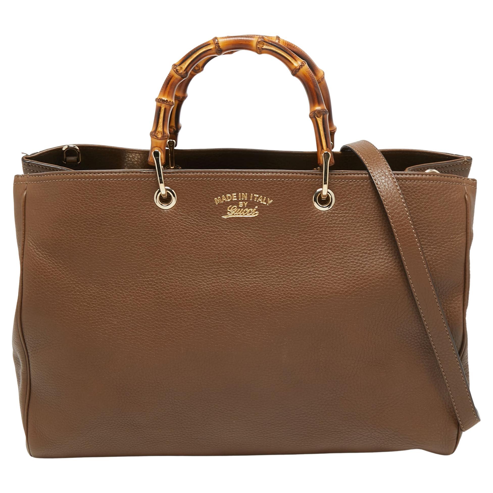 Gucci Brown Leather Large Bamboo Shopper Tote