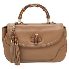 Gucci Brown Leather Large New Bamboo Tassel Top Handle bag