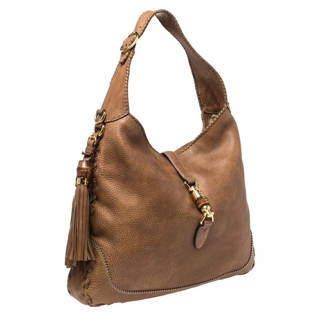 Großes Jackie Hobo-Set aus braunem Leder von Gucci im Zustand „Gut“ in Dubai, Al Qouz 2