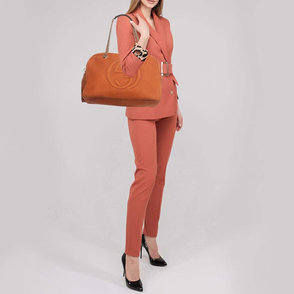 Gucci - Grand sac à bandoulière Soho en cuir Brown Bon état - En vente à Dubai, Al Qouz 2