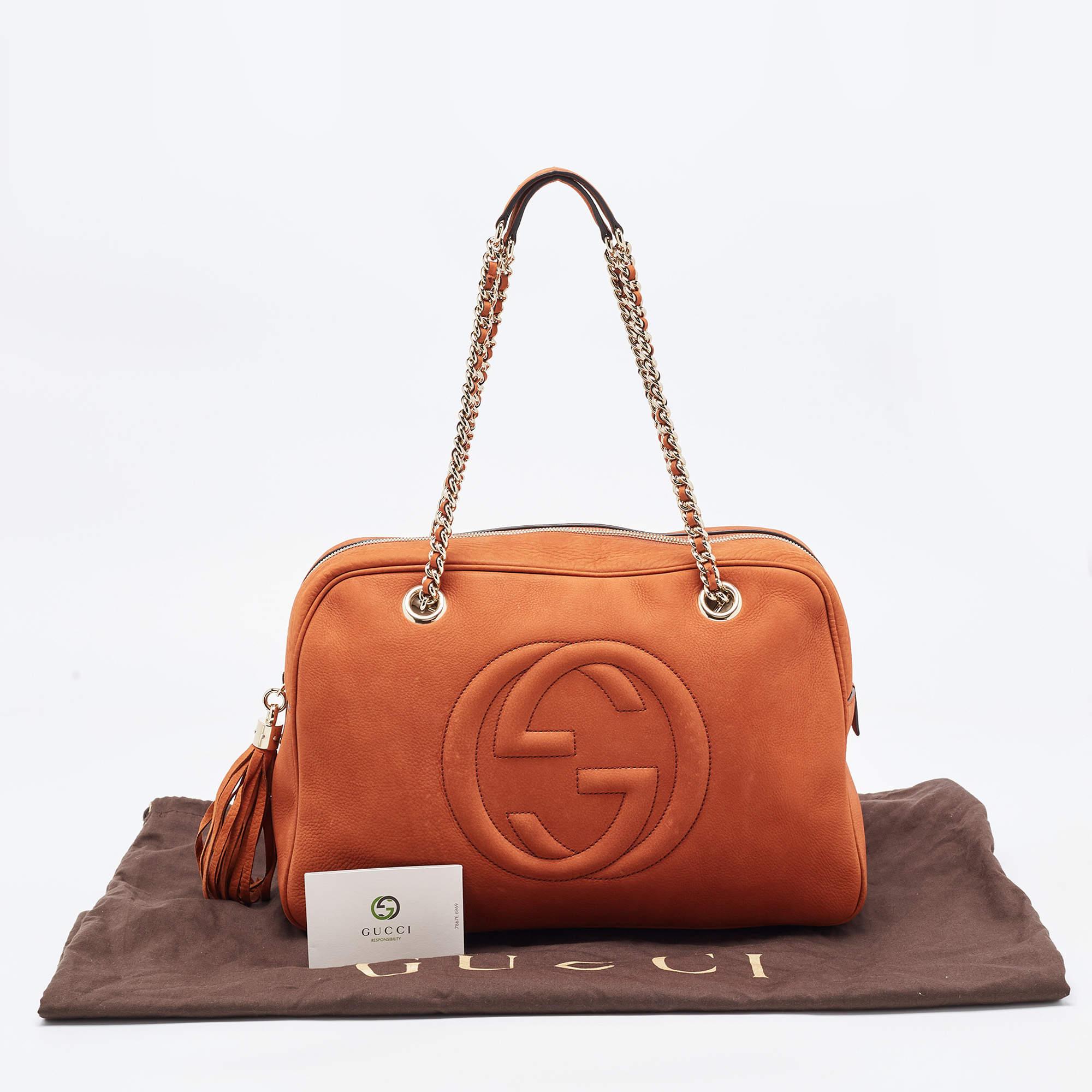 Gucci - Grand sac à bandoulière Soho en cuir Brown Bon état - En vente à Dubai, Al Qouz 2