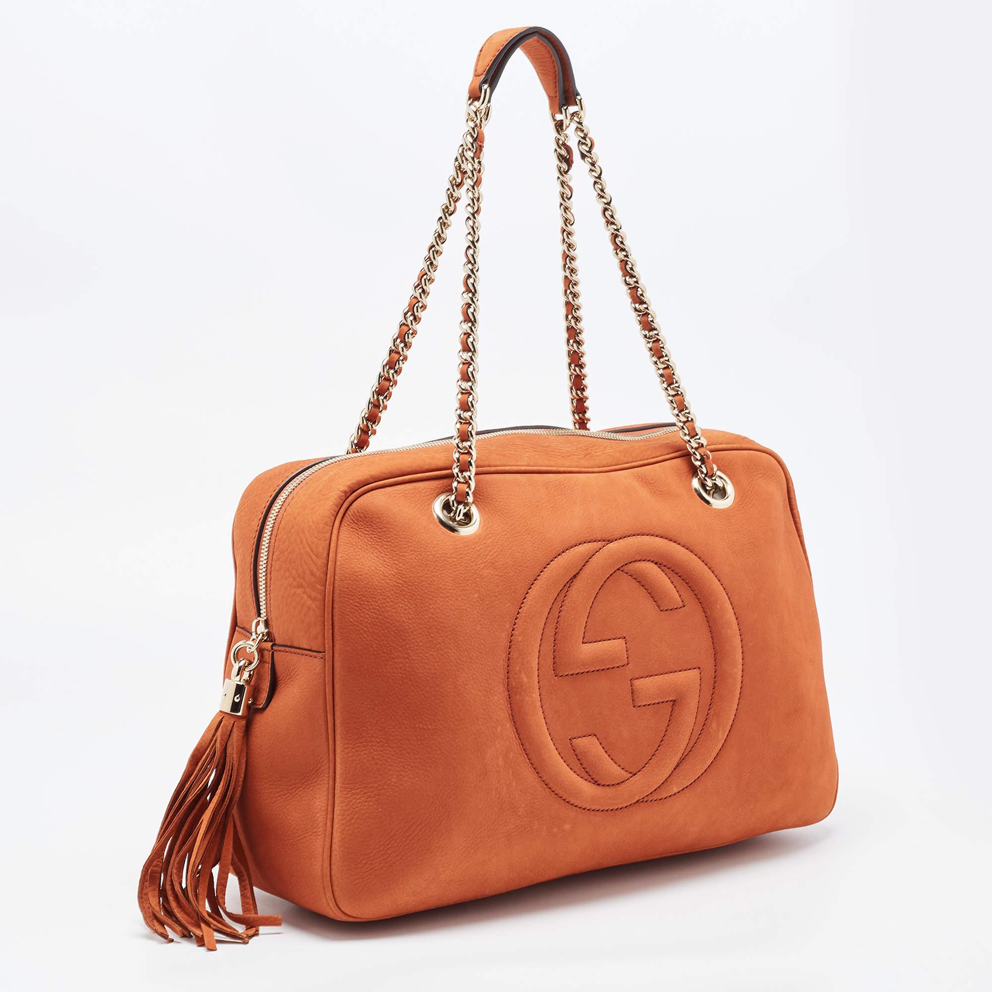 Gucci - Grand sac à bandoulière Soho en cuir Brown en vente 1
