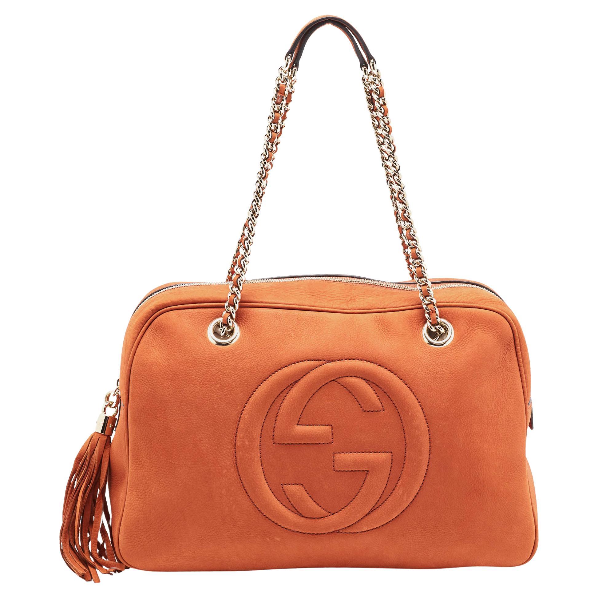 Gucci Brown Leather Large Soho Shoulder Bag For Sale