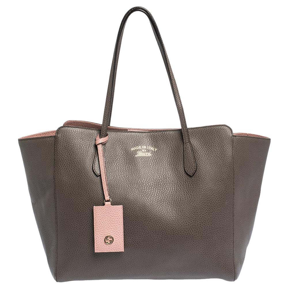 Gucci Brown Leather Large Swing Shopper Tote