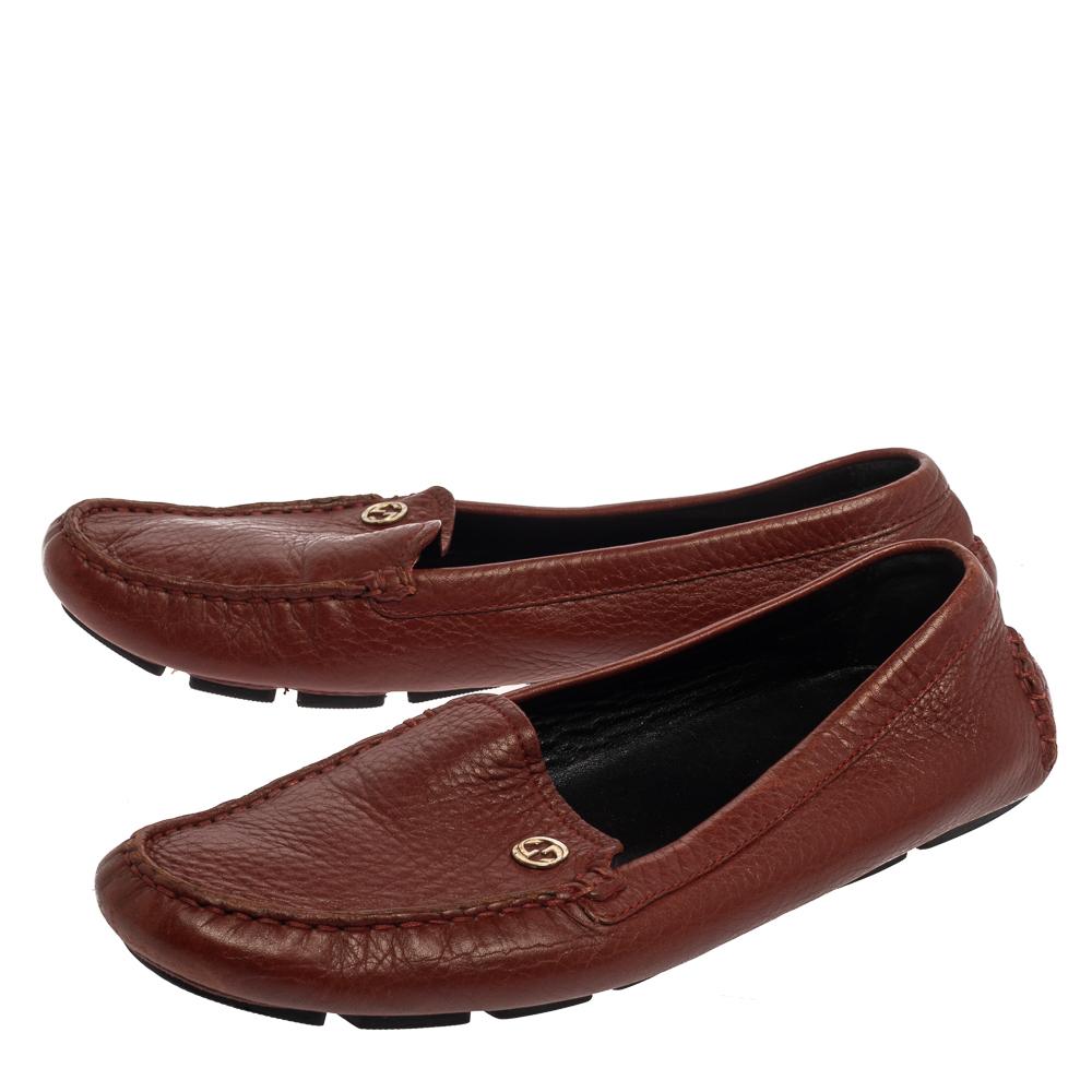 Gucci Brown Leather Loafers Size 36.5 For Sale 2