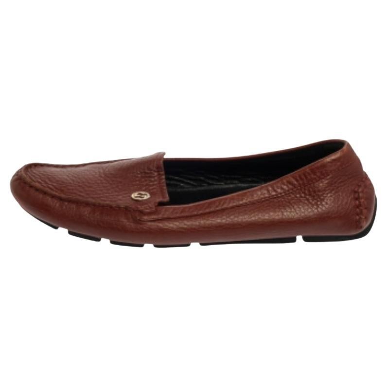 Gucci Brown Leather Loafers Size 36.5 For Sale