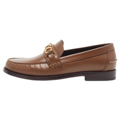 Gucci Brown Leather Logo Embellished Cara Loafers Size 42