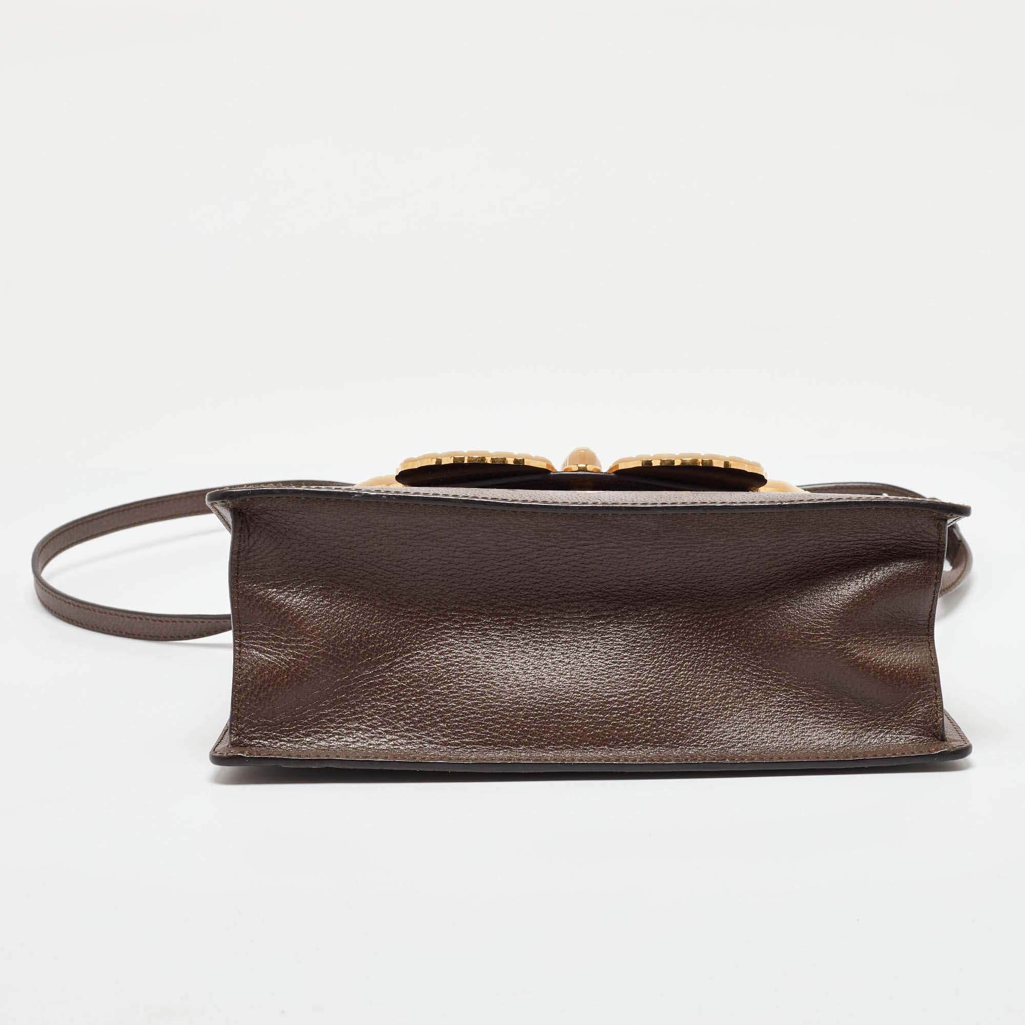 Gucci Brown Leather Medium Bamboo Web Falena Top Handle Bag For Sale 3