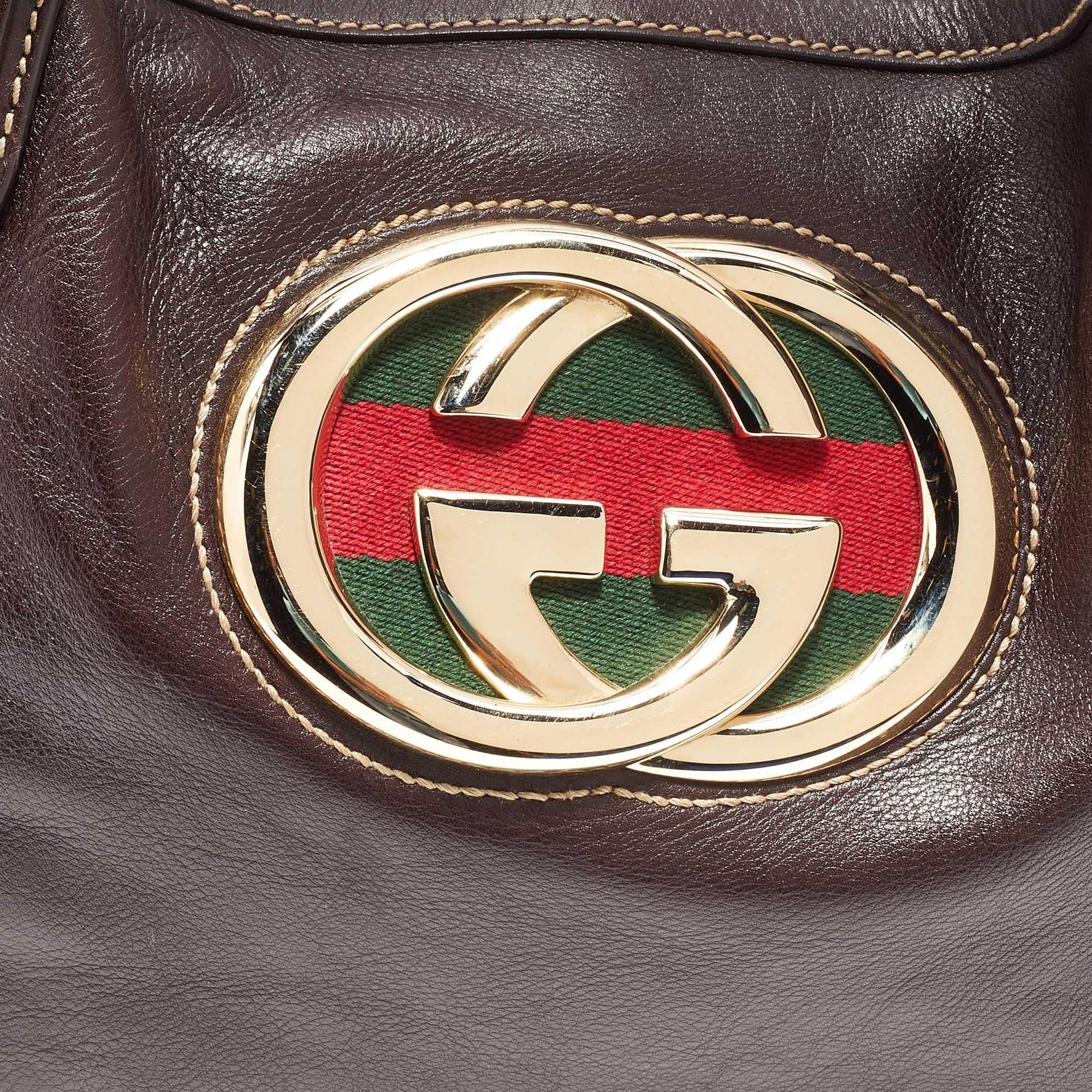 Gucci Brown Leather Medium GG Britt Shoulder Bag 6