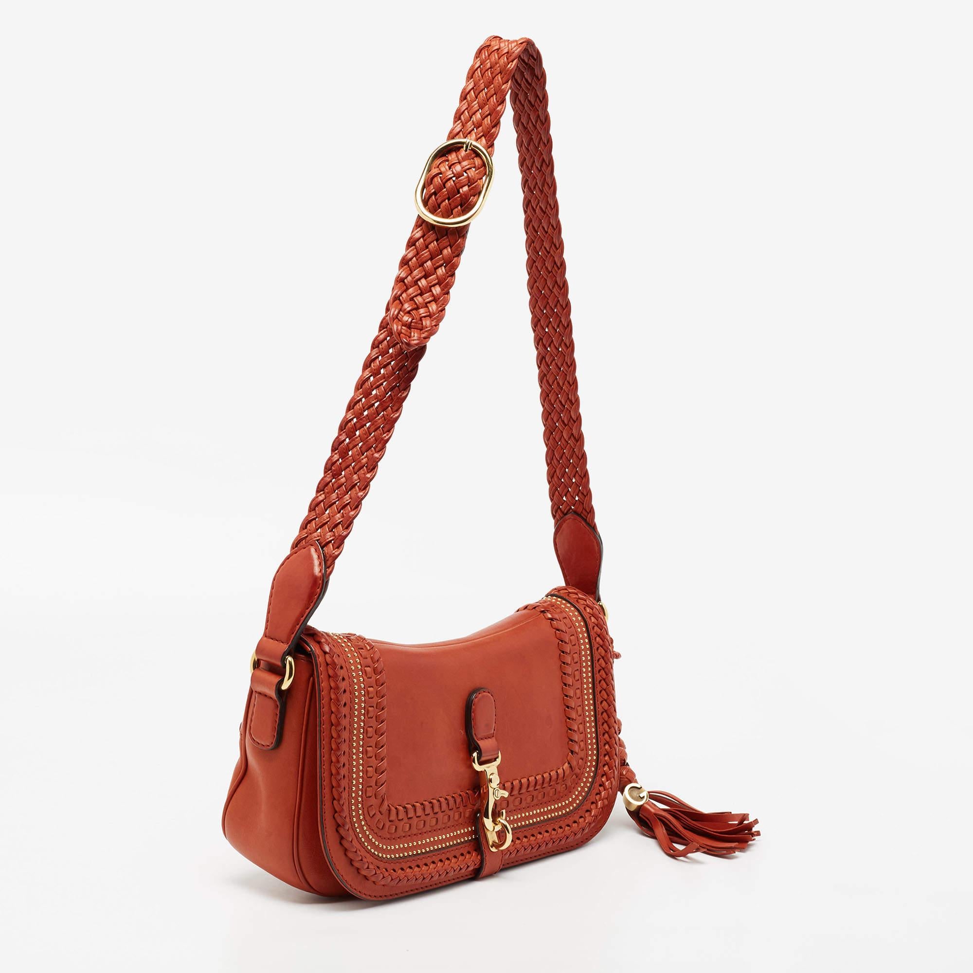 Women's Gucci Brown Leather Medium Handmade Braided Shoulder Bag