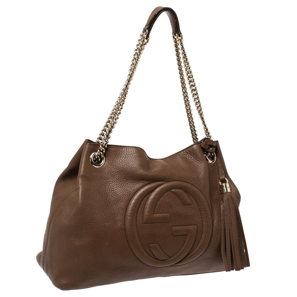 Gucci Brown Leather Medium Soho Shoulder Bag In Good Condition In Dubai, Al Qouz 2