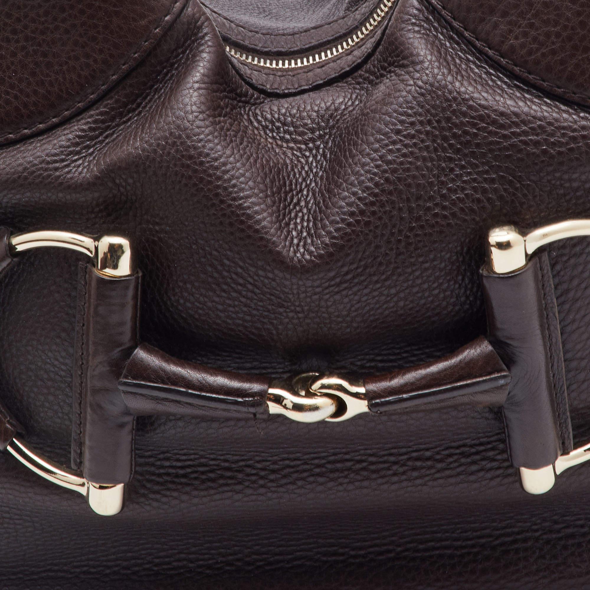 Gucci Brown Leather Medium Web Horsebit Heritage Hobo 7