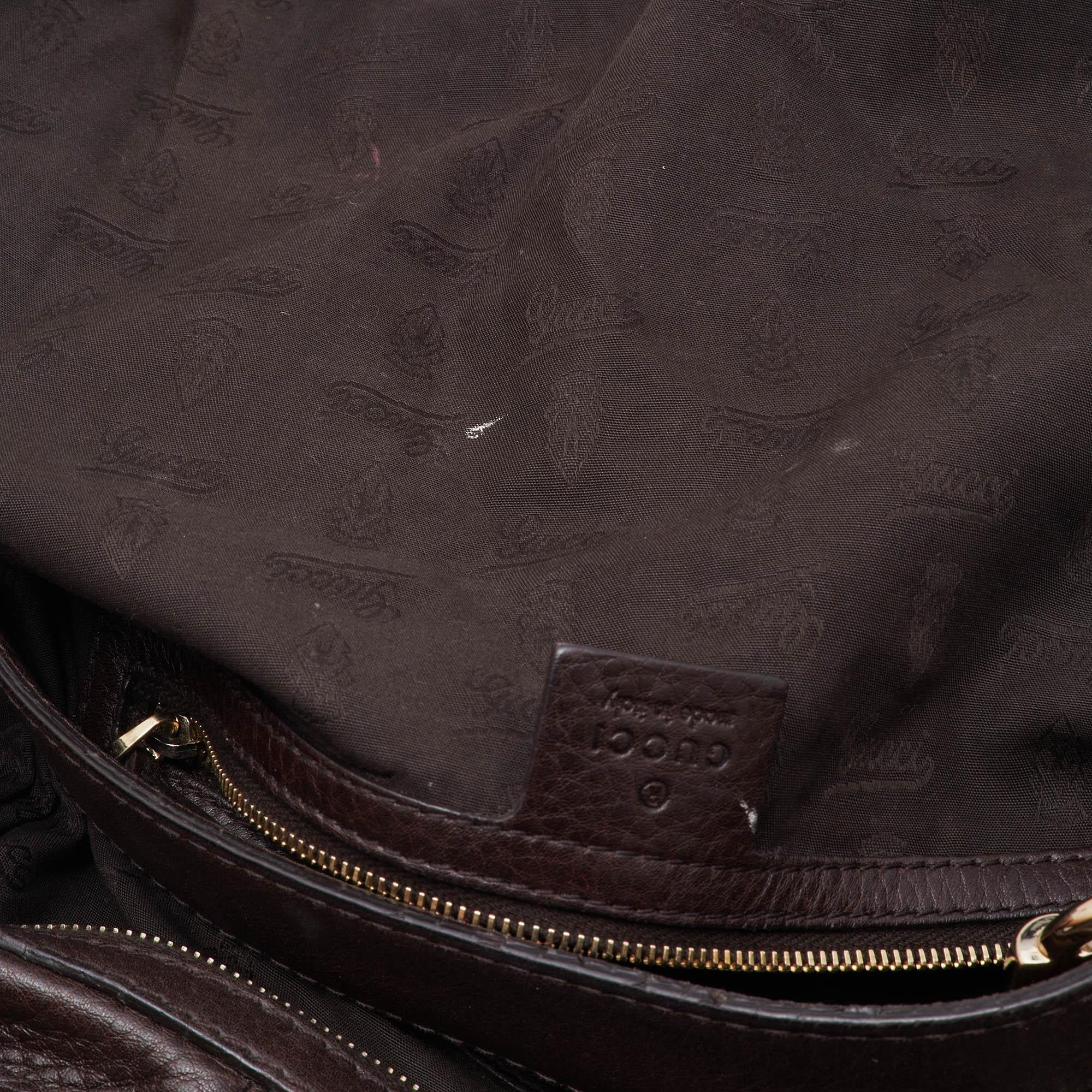 Gucci Brown Leather Medium Web Horsebit Heritage Hobo 3