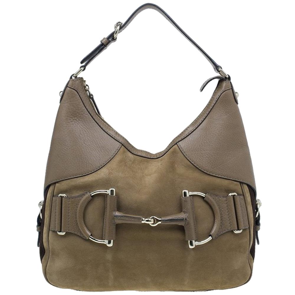 Gucci Brown Leather Medium Web Horsebit Heritage Hobo